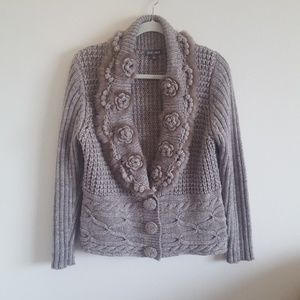 NWOT Cardigan Wool Blend Faux Fur Floret Knit